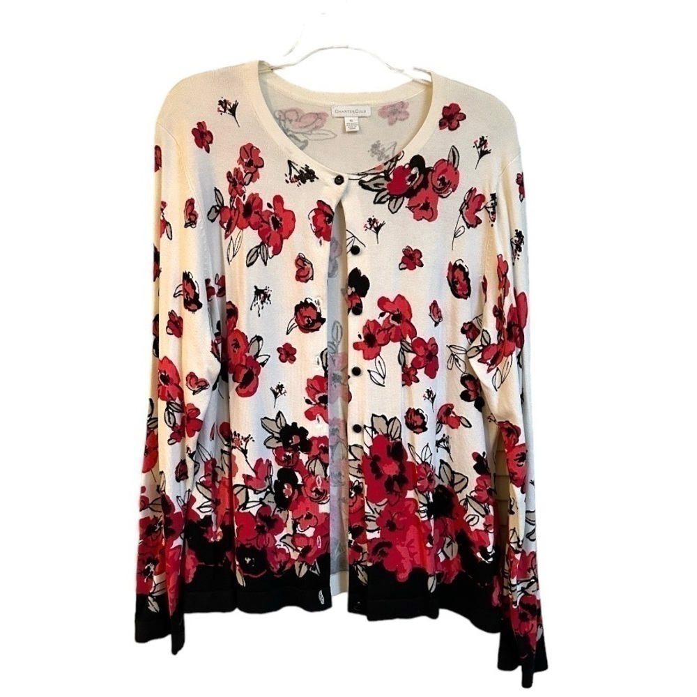 CHARTER CLUB, WOMENS, LIGHTWEIGHT, PRINT CARDIGAN SWEATER. SIZE XL